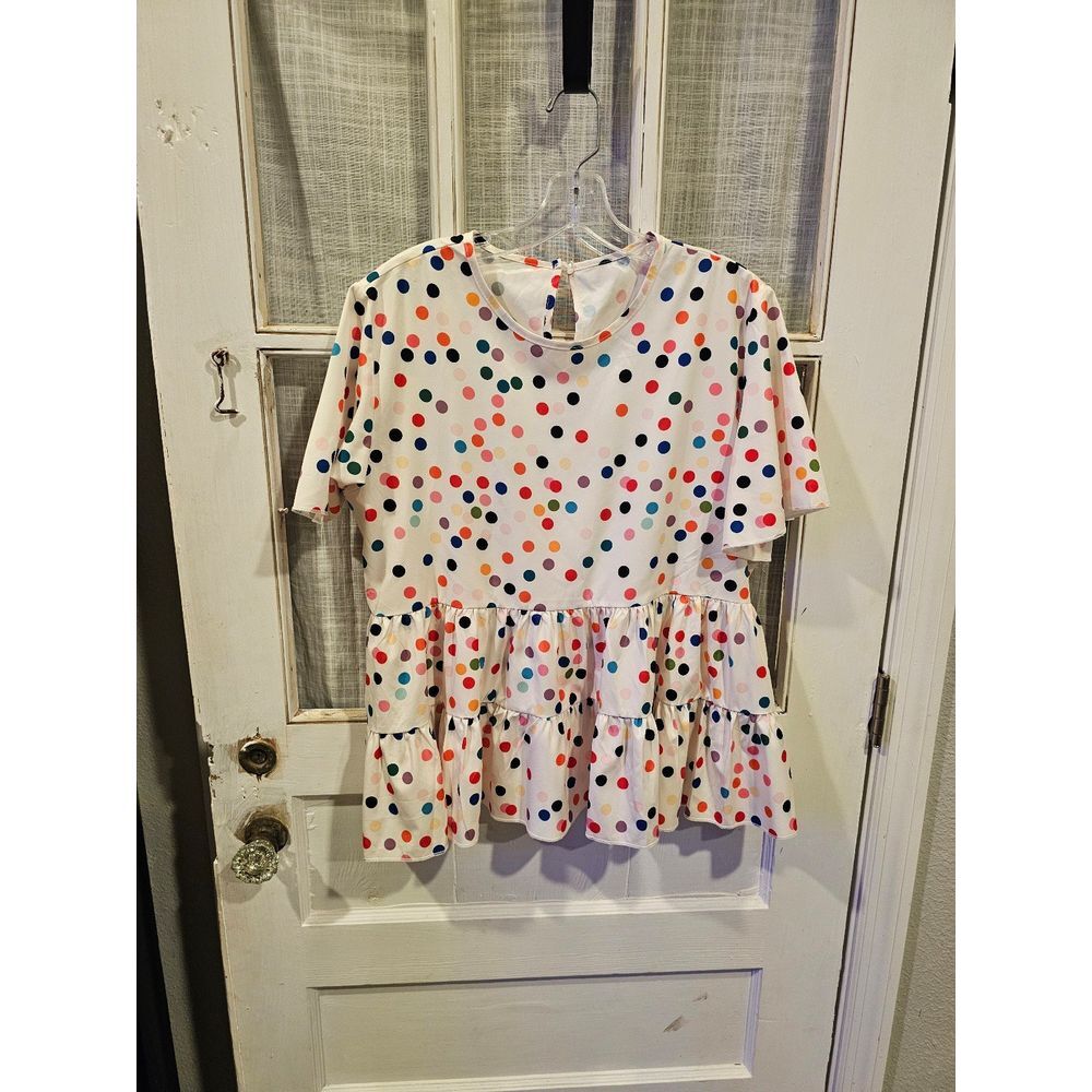 Multi Color Polka Dot Tiered Women's Blouse Size XL‎